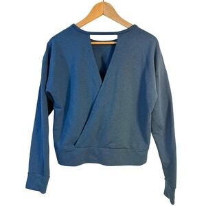 Nike Dri Fit Yoga Wrap Front Open Back Pullover Teal Blue Size M